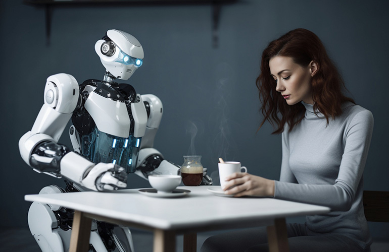 ロボットがコーヒーを運んでいる様子