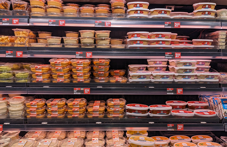 オランダのスーパーのフムス売り場